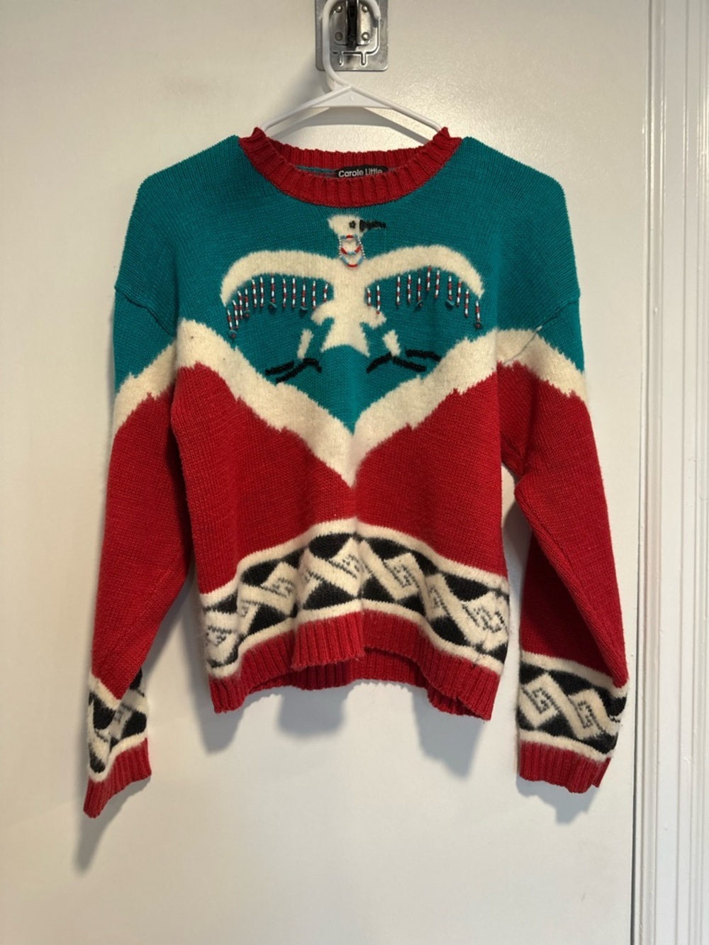 VTG Carole Little Wool/rabbit Blend. Thunderbird Aztec beaded Colorful Sweater.